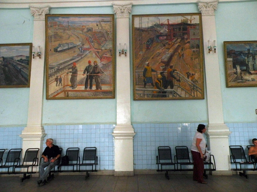 Many railroad stations across Russia are still decorated with social realist art